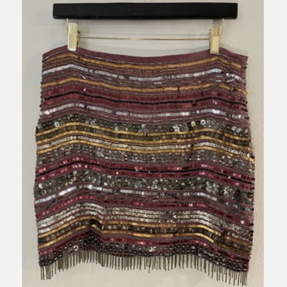 Nicole Miller Artelier Mauve Silk Multicolored Beads & Sequins Skirt Size 6 NWT